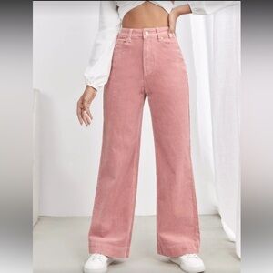 Pink Corduroy Wide-Leg Pants